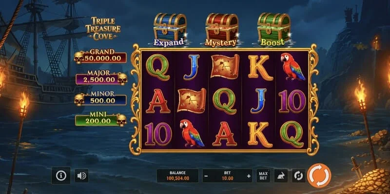 Triple Treasure Cove – Hold and Win bonuso raundas su monetomis
